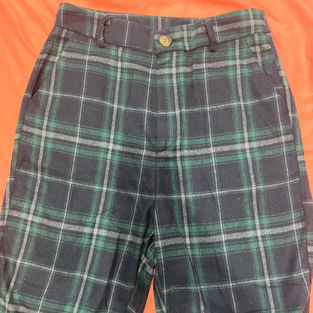 Plaid green straight leg pants